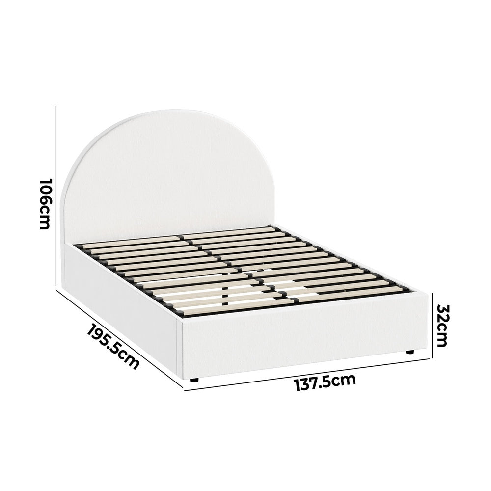 Oikiture Bed Frame Double Size With Gas Lift Base PU Leather White