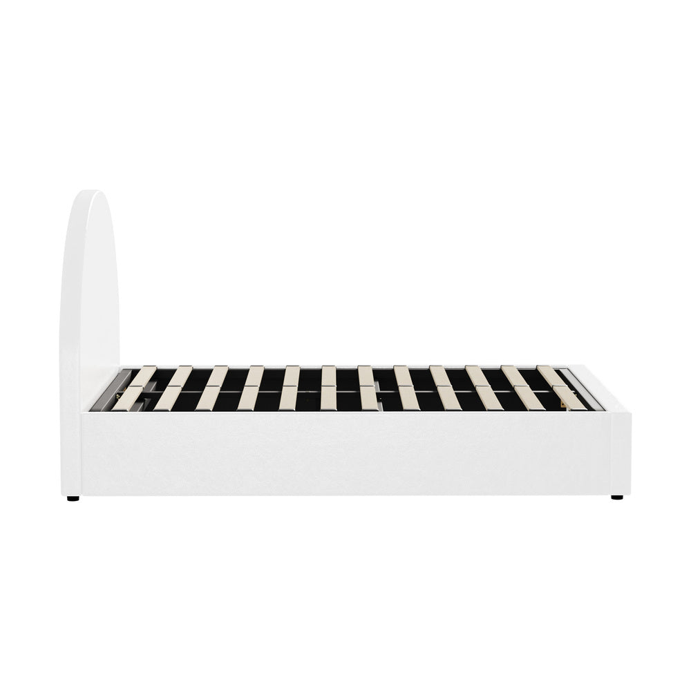 Oikiture Bed Frame Double Size With Gas Lift Base PU Leather White
