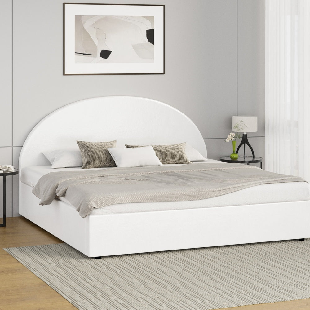 Oikiture Bed Frame King Size With Gas Lift Base PU Leather White