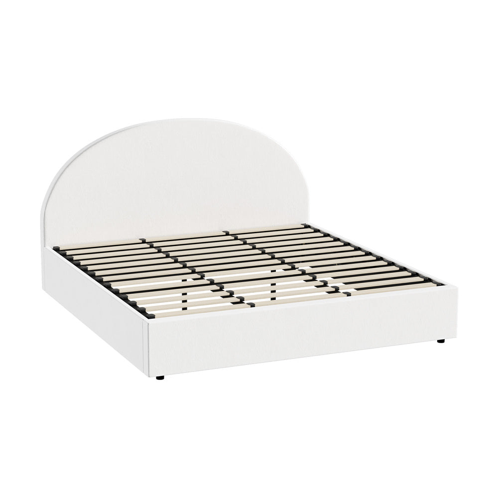 Oikiture Bed Frame King Size With Gas Lift Base PU Leather White