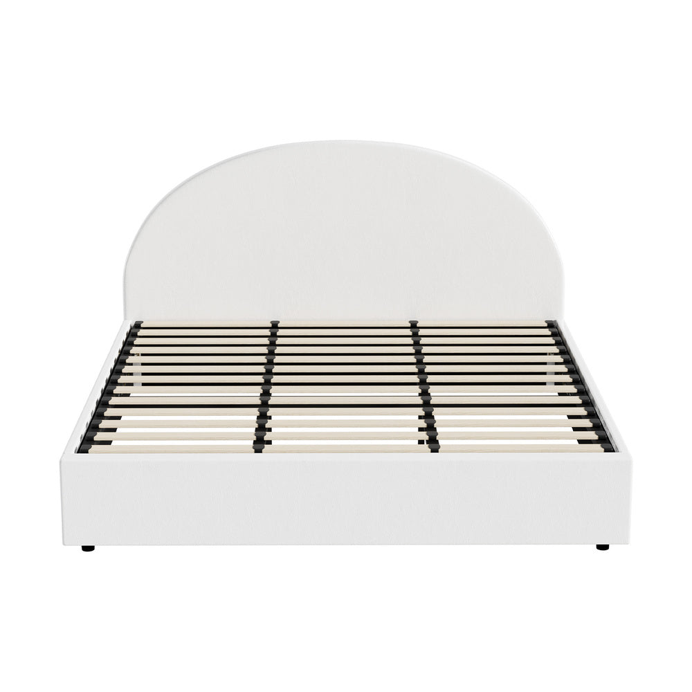 Oikiture Bed Frame King Size With Gas Lift Base PU Leather White