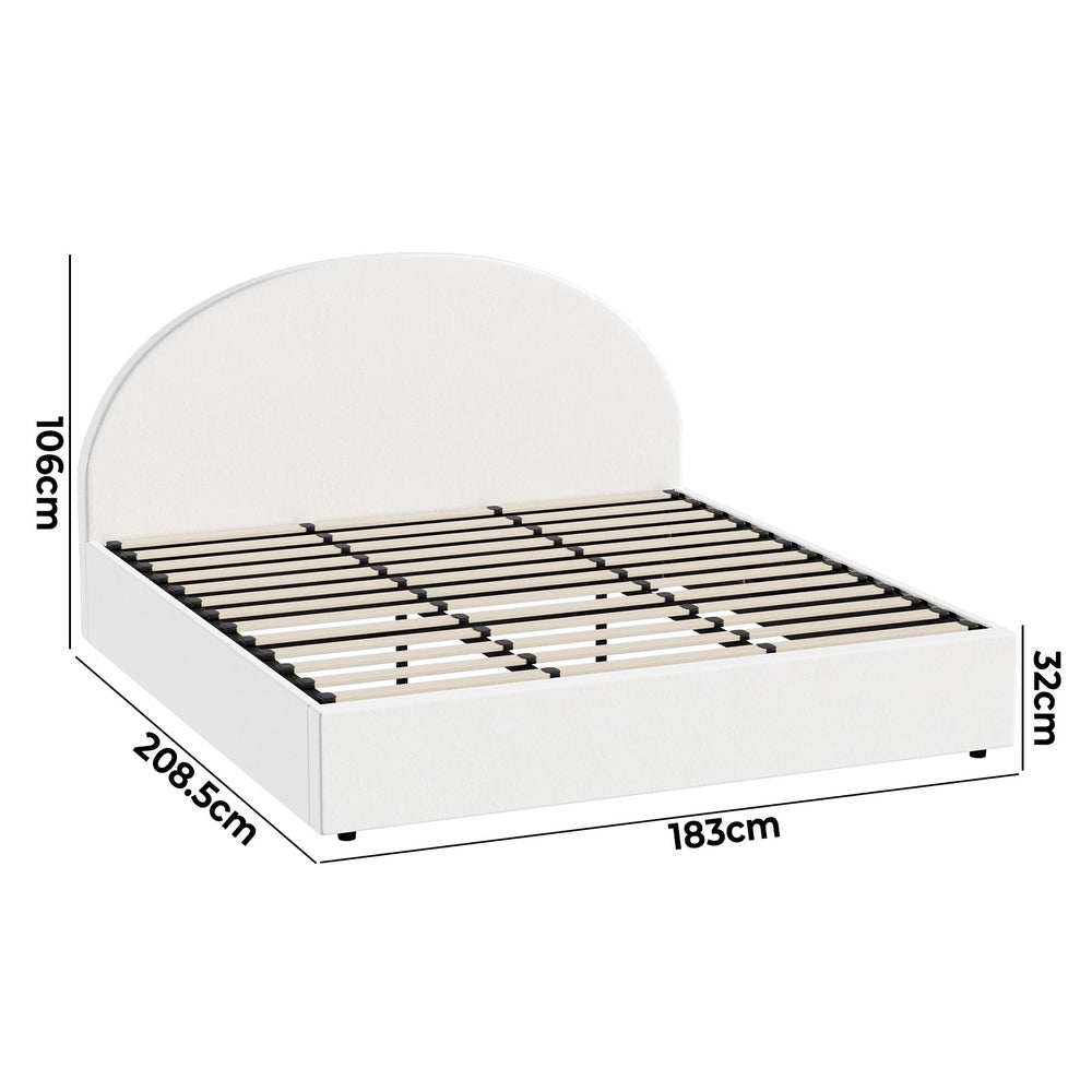 Oikiture Bed Frame King Size With Gas Lift Base PU Leather White