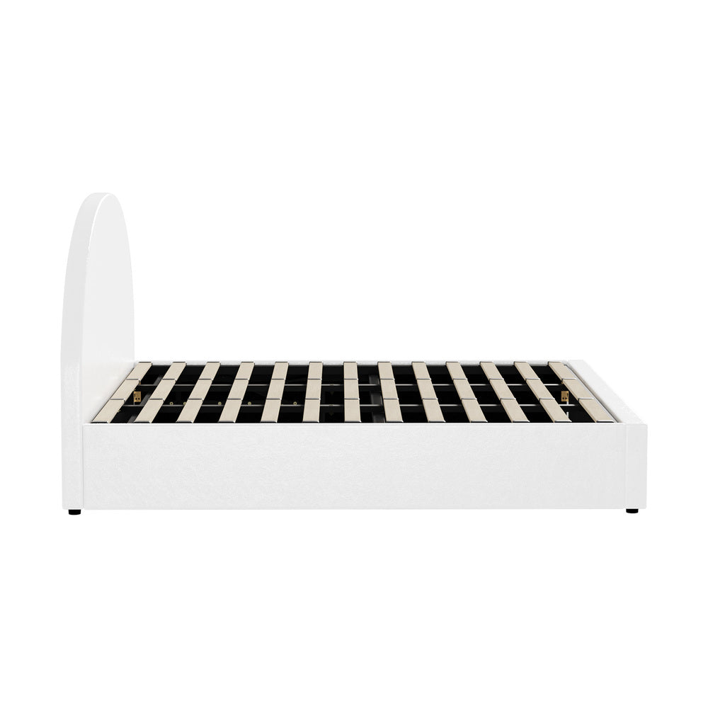 Oikiture Bed Frame King Size With Gas Lift Base PU Leather White