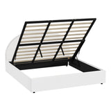 Oikiture Bed Frame King Size With Gas Lift Base PU Leather White