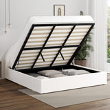 Oikiture Bed Frame King Size With Gas Lift Base PU Leather White - Close-Up Angle