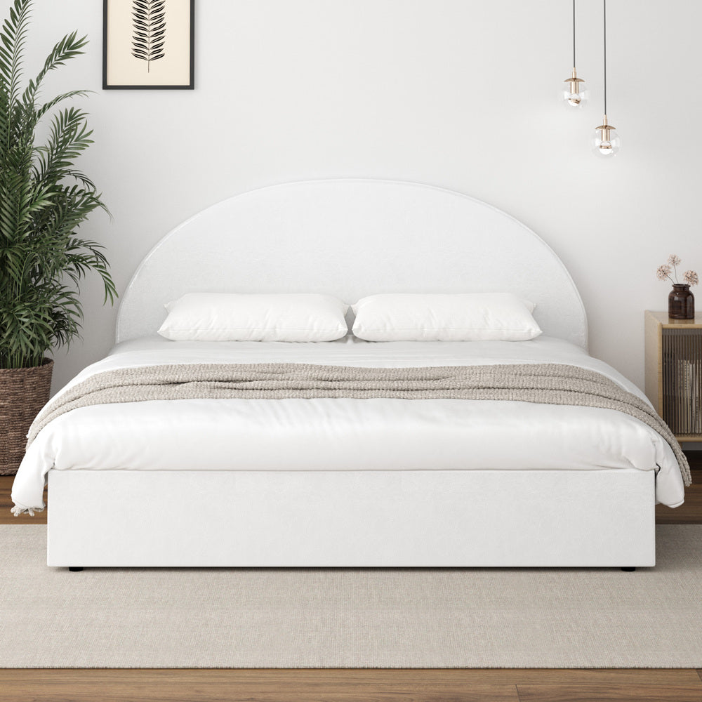 Oikiture Bed Frame King Size With Gas Lift Base PU Leather White
