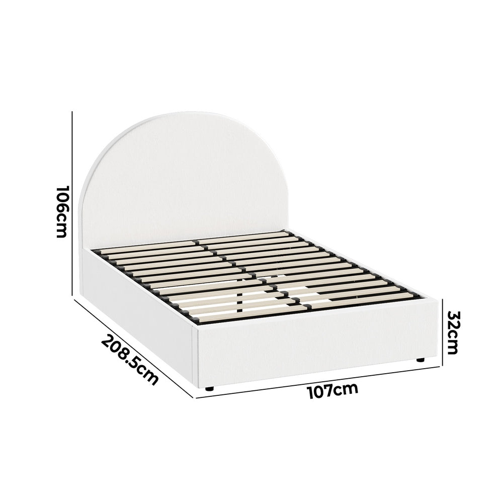 Oikiture Bed Frame King Single With Gas Lift Base PU Leather White