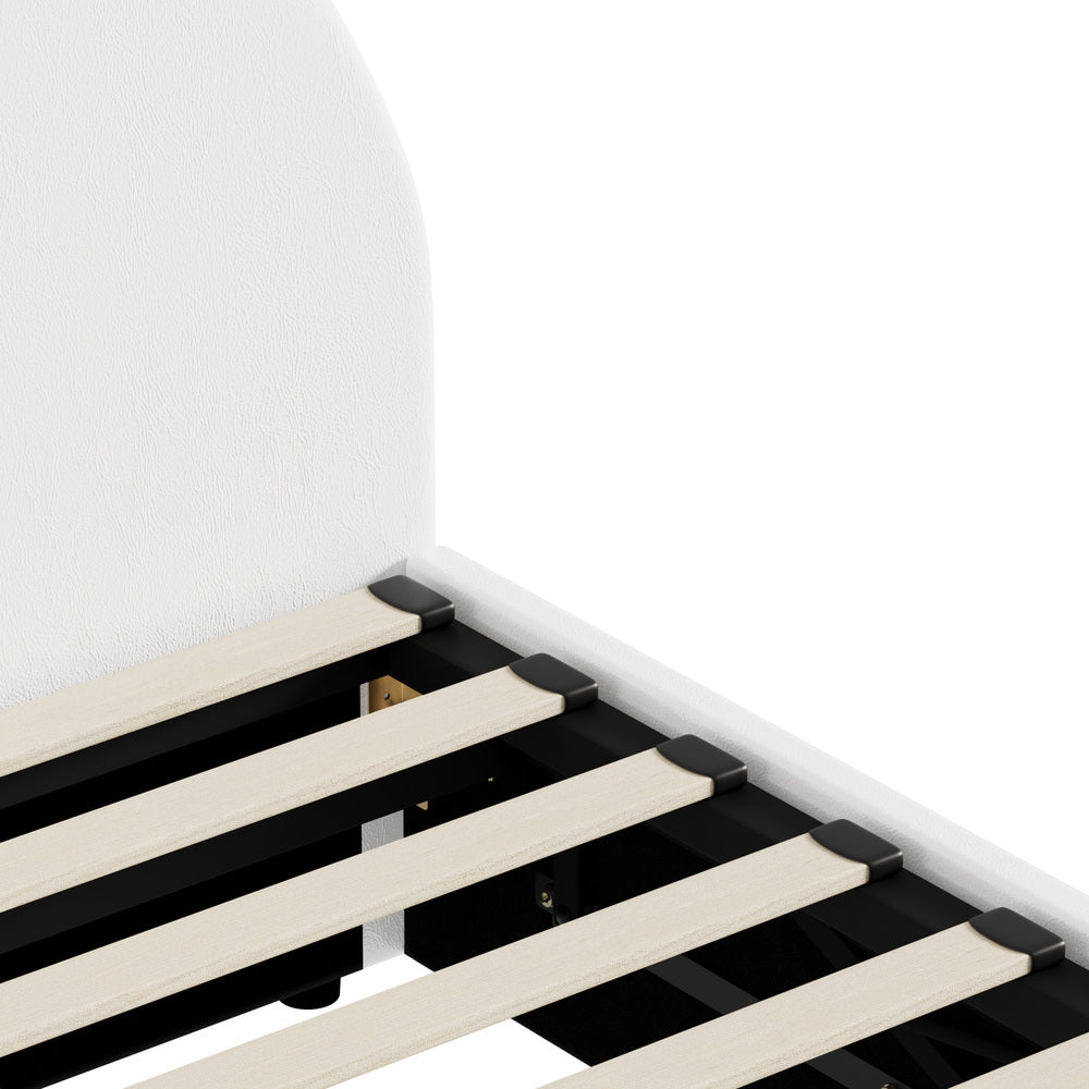 Oikiture Bed Frame King Single With Gas Lift Base PU Leather White
