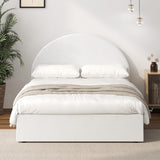 Oikiture Bed Frame King Single With Gas Lift Base PU Leather White - Close-Up Angle