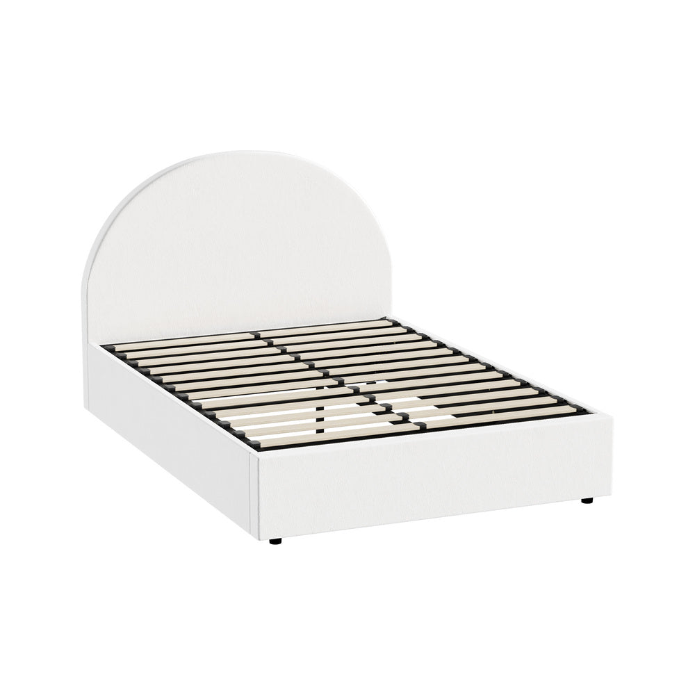 Oikiture Bed Frame Queen Size With Gas Lift Base PU Leather White