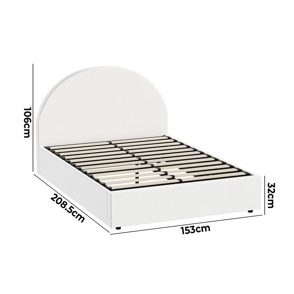 Oikiture Bed Frame Queen Size With Gas Lift Base PU Leather White