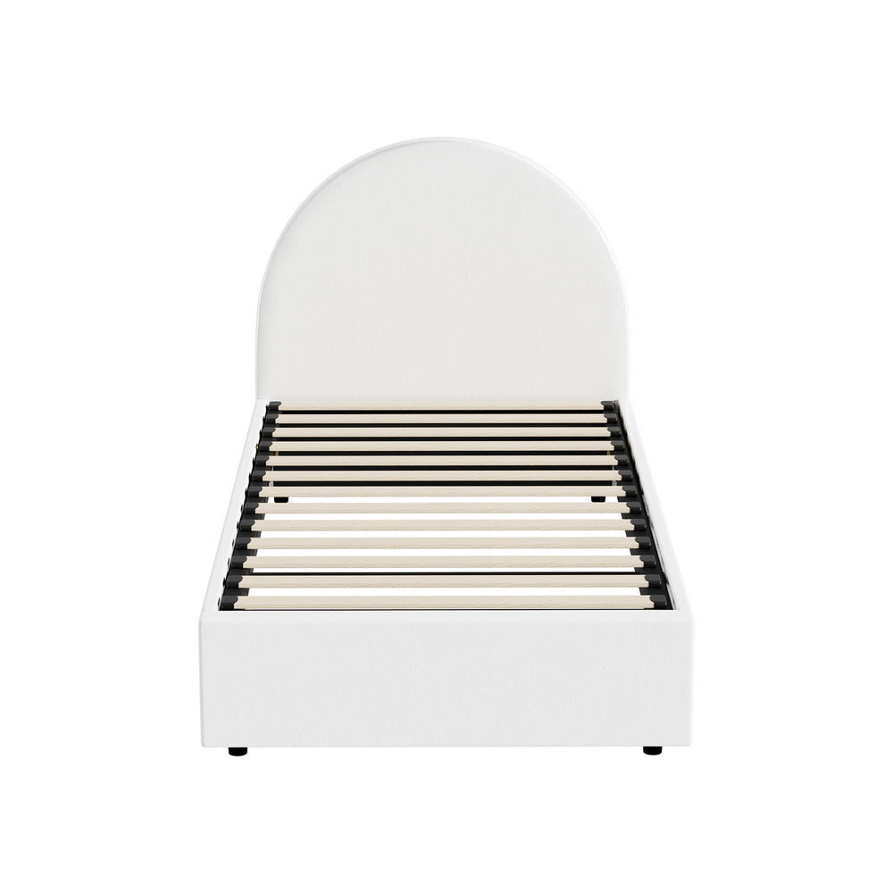 Oikiture Bed Frame Single Size With Gas Lift Base PU Leather White