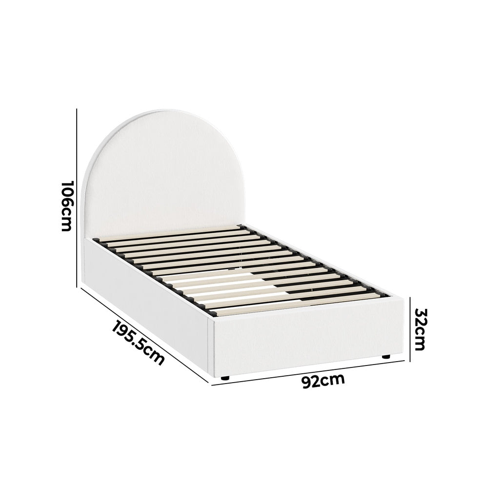 Oikiture Bed Frame Single Size With Gas Lift Base PU Leather White