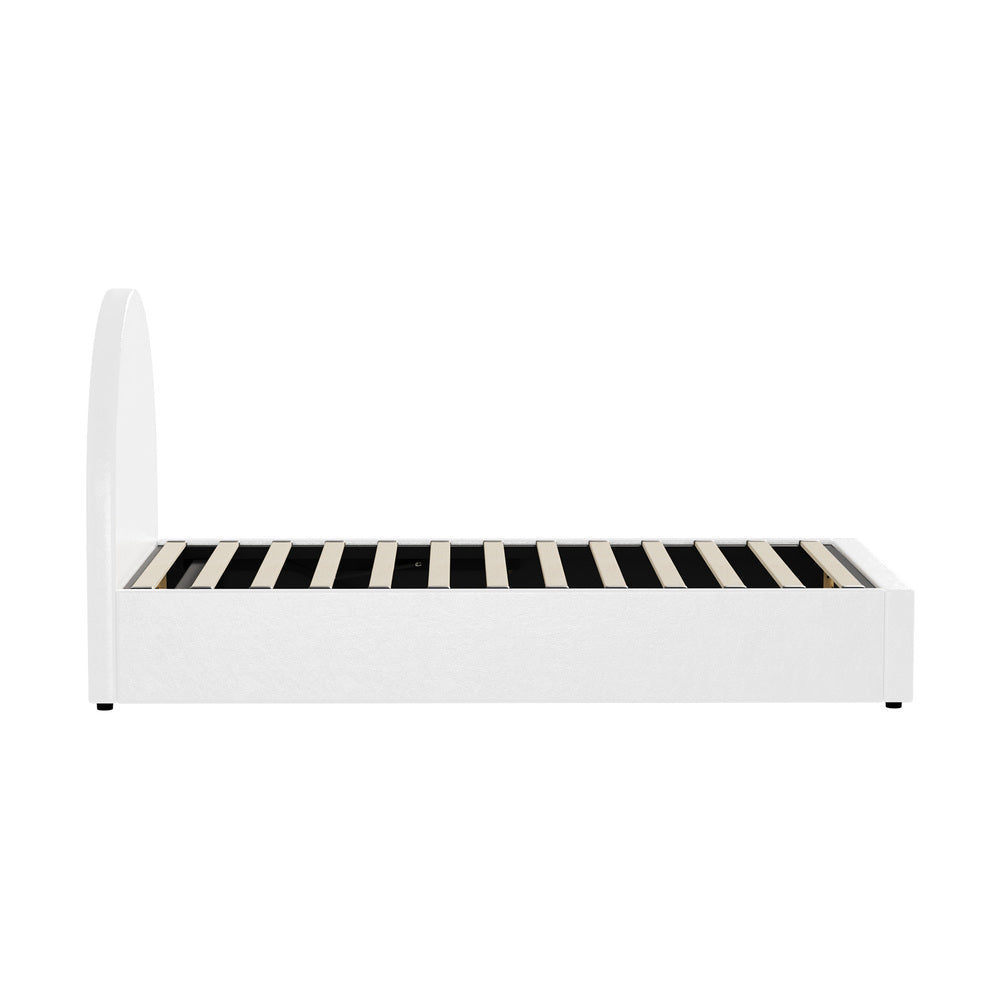 Oikiture Bed Frame Single Size With Gas Lift Base PU Leather White