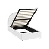 Oikiture Bed Frame Single Size With Gas Lift Base PU Leather White