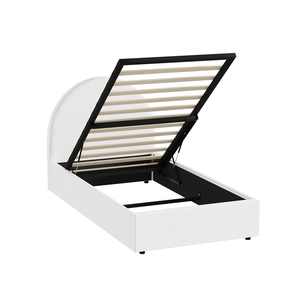 Oikiture Bed Frame Single Size With Gas Lift Base PU Leather White