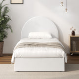 Oikiture Bed Frame Single Size With Gas Lift Base PU Leather White - Front View