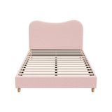 Oikiture Bed Frame Double Size Pink Boucle Cloud Shape - Side View