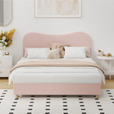 Oikiture Bed Frame Double Size Pink Boucle Cloud Shape - Front View
