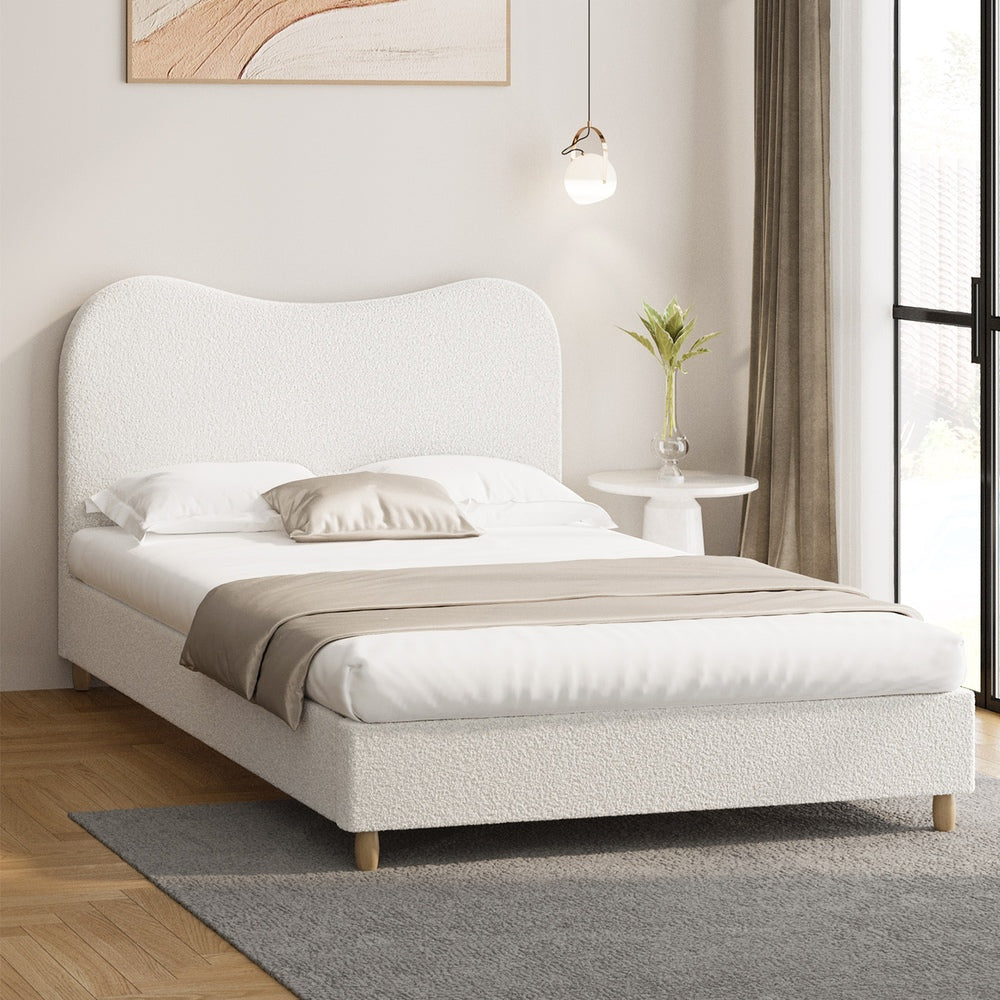Oikiture Bed Frame Double Size White Boucle Cloud Shape