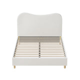 Oikiture Bed Frame Double Size White Boucle Cloud Shape - Low Angle