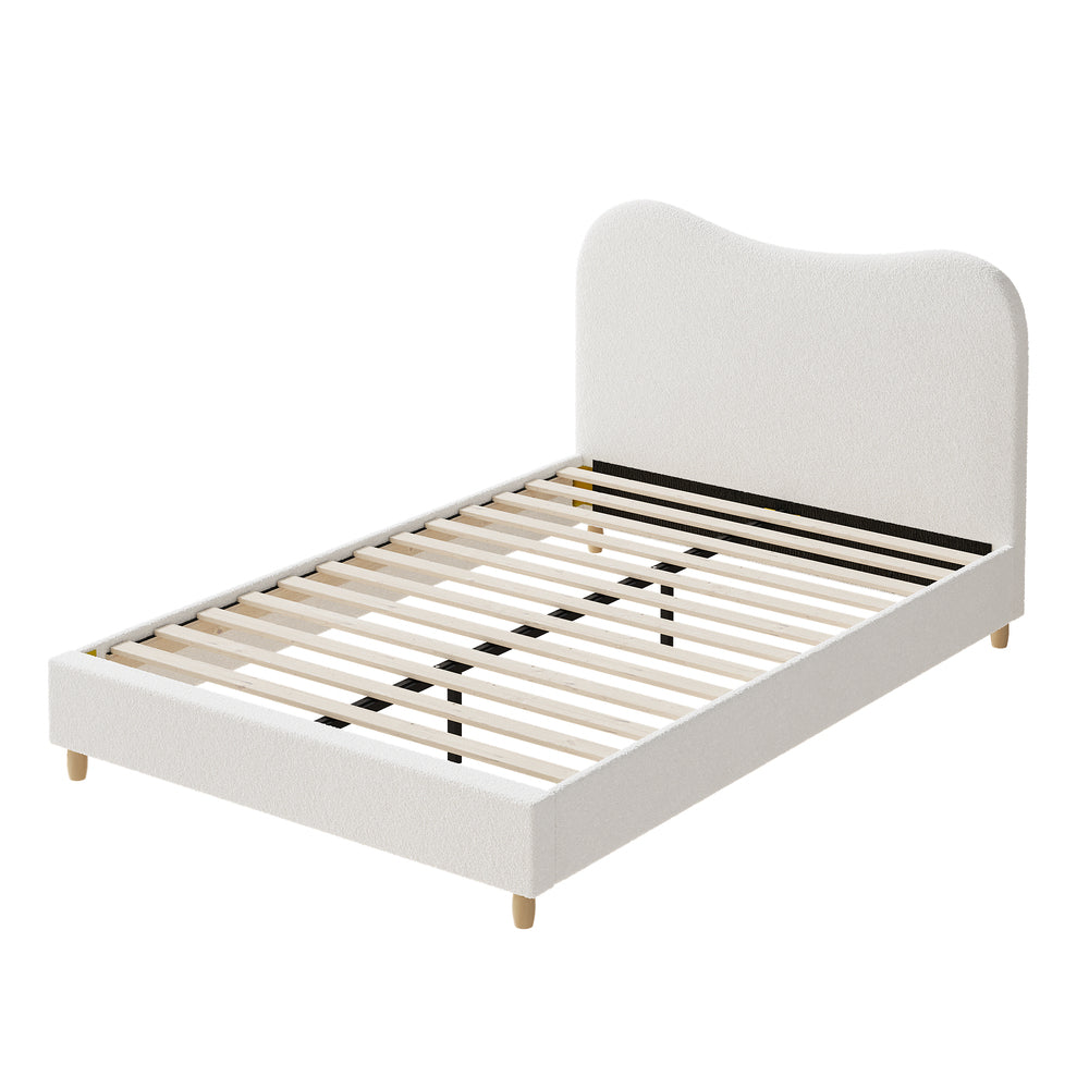 Oikiture Bed Frame Double Size White Boucle Cloud Shape