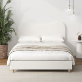 Oikiture Bed Frame Double Size White Boucle Cloud Shape - Front View