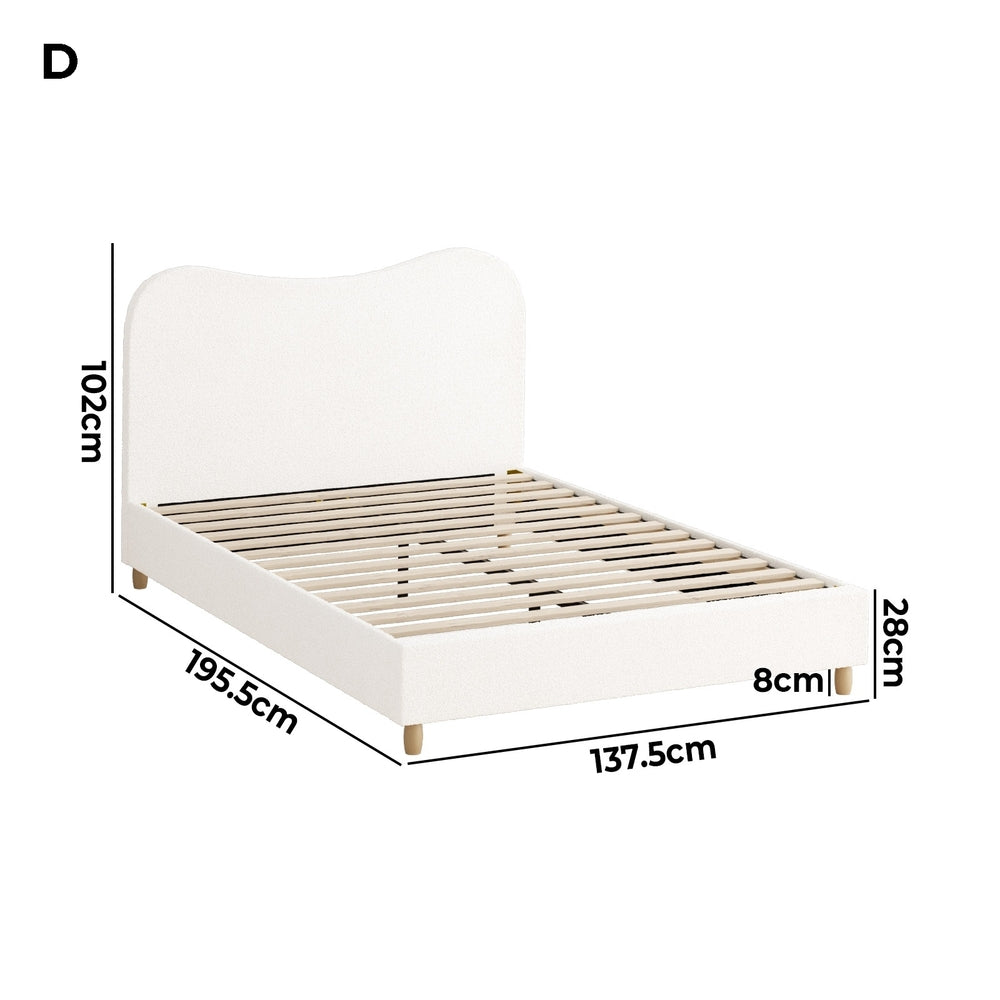 Oikiture Bed Frame Double Size White Boucle Cloud Shape
