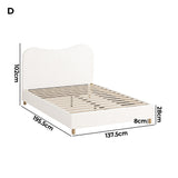 Oikiture Bed Frame Double Size White Boucle Cloud Shape - Side View