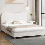 Oikiture Bed Frame King Size White Boucle Cloud Shape, image 5