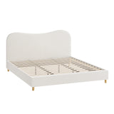 Oikiture Bed Frame King Size White Boucle Cloud Shape