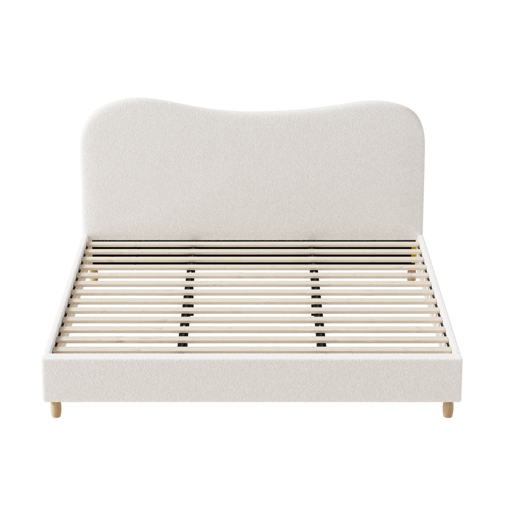 Oikiture Bed Frame King Size White Boucle Cloud Shape