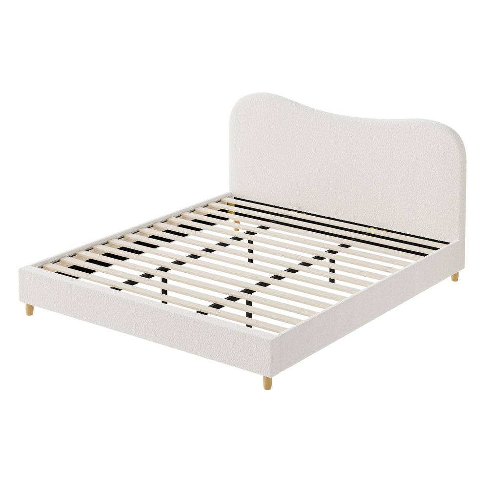 Oikiture Bed Frame King Size White Boucle Cloud Shape