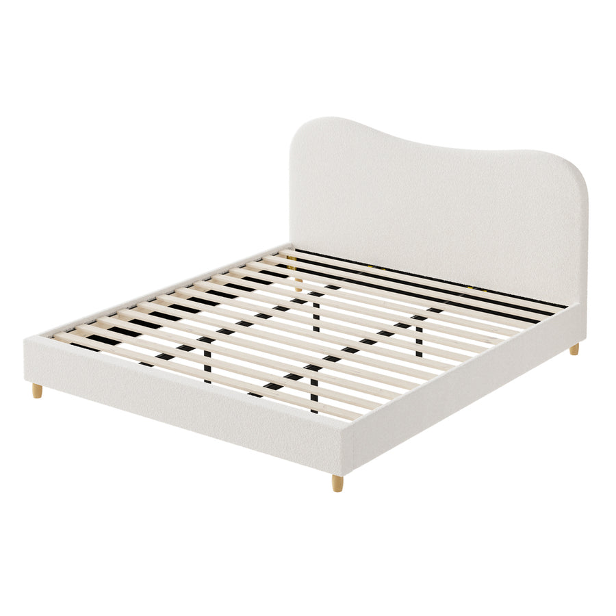 Oikiture Bed Frame King Size White Boucle Cloud Shape, image 4