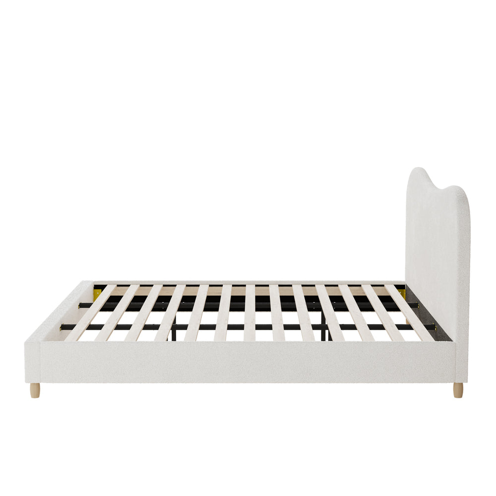 Oikiture Bed Frame King Size White Boucle Cloud Shape