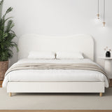 Oikiture Bed Frame King Size White Boucle Cloud Shape