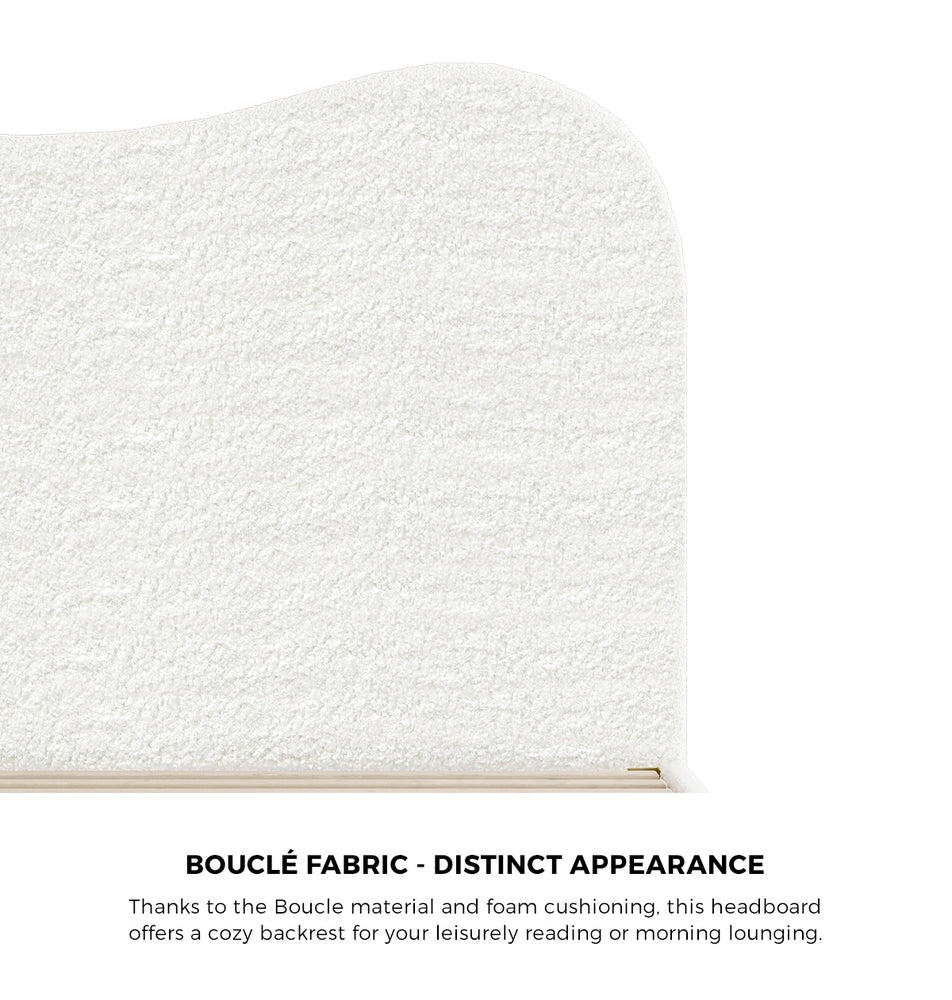 Oikiture Bed Frame King Size White Boucle Cloud Shape