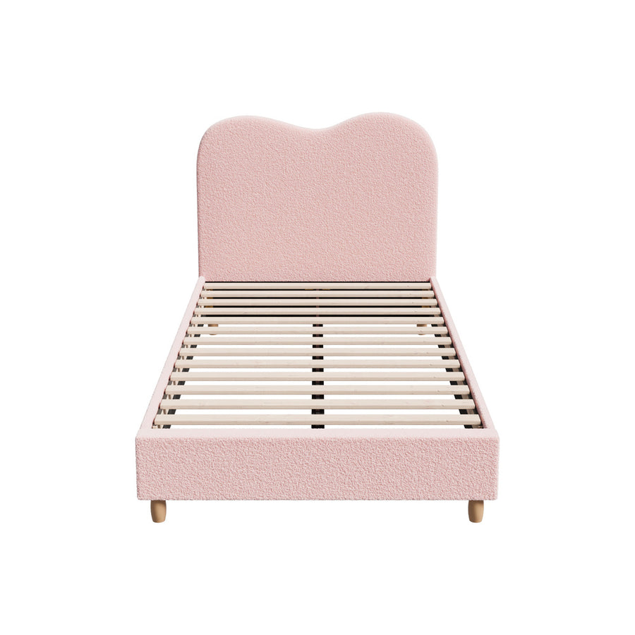 Oikiture Bed Frame King Single Size Pink Boucle Cloud Shape, image 2