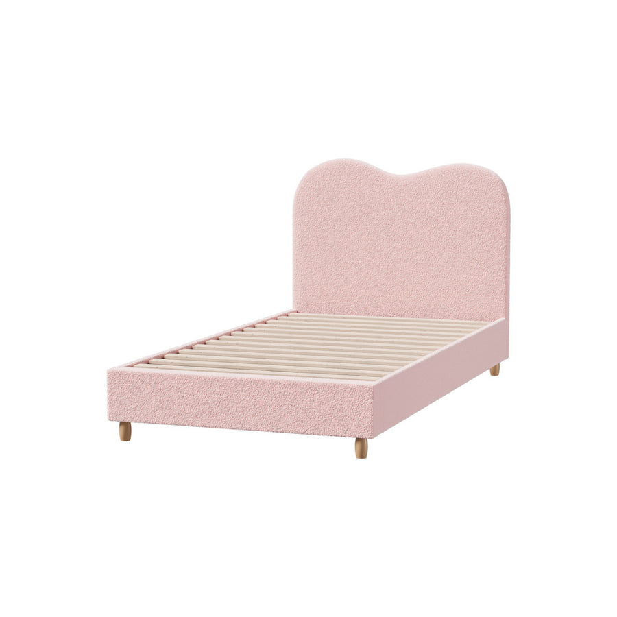 Oikiture Bed Frame King Single Size Pink Boucle Cloud Shape, image 9