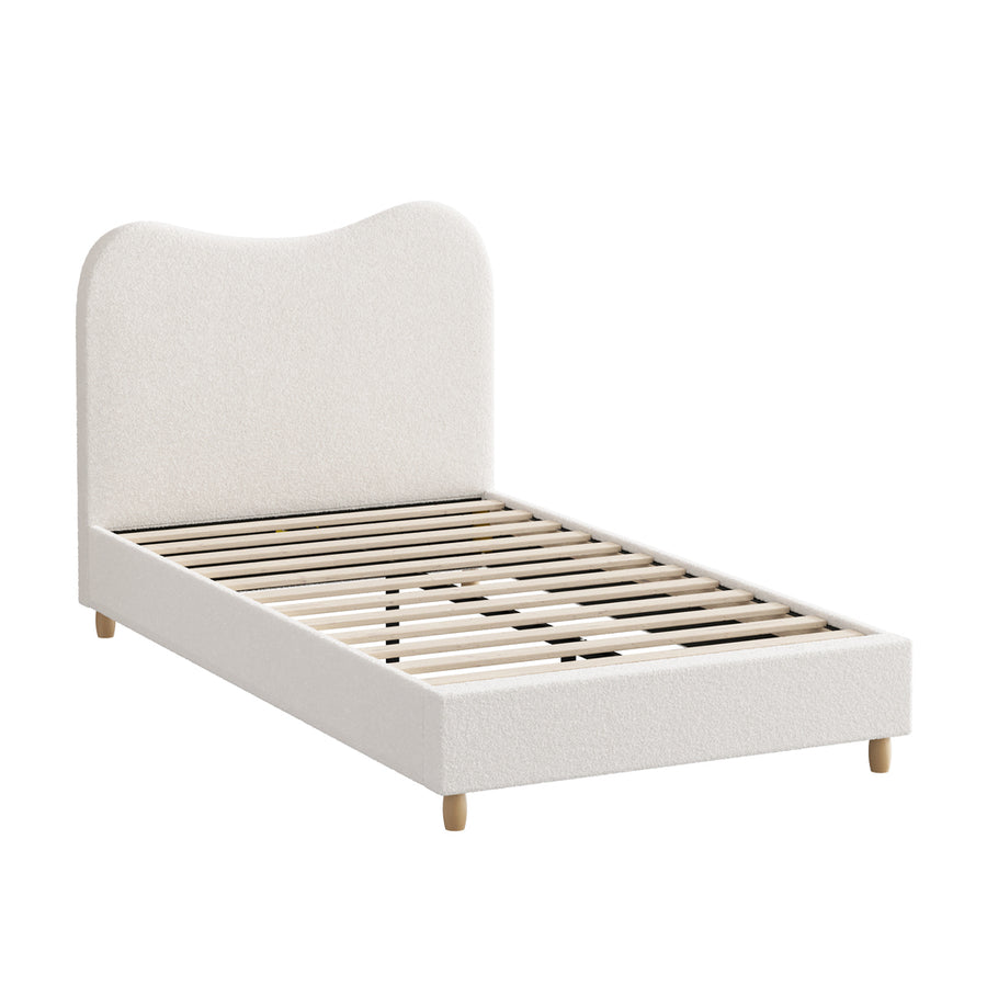 Oikiture Bed Frame King Single White Boucle Cloud Shape