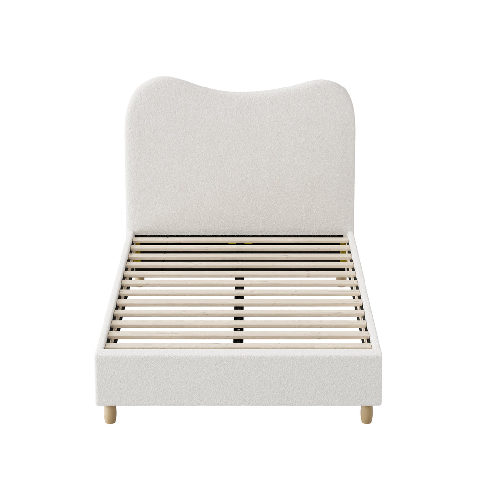 Oikiture Bed Frame King Single White Boucle Cloud Shape
