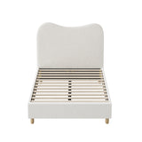 Oikiture Bed Frame King Single White Boucle Cloud Shape - Front View