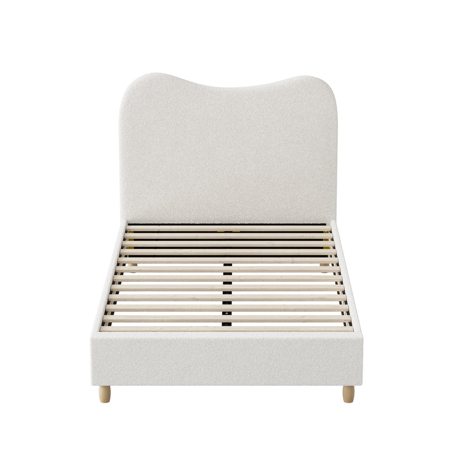 Oikiture Bed Frame King Single White Boucle Cloud Shape, image 2