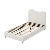 Oikiture Bed Frame King Single White Boucle Cloud Shape - Rear View