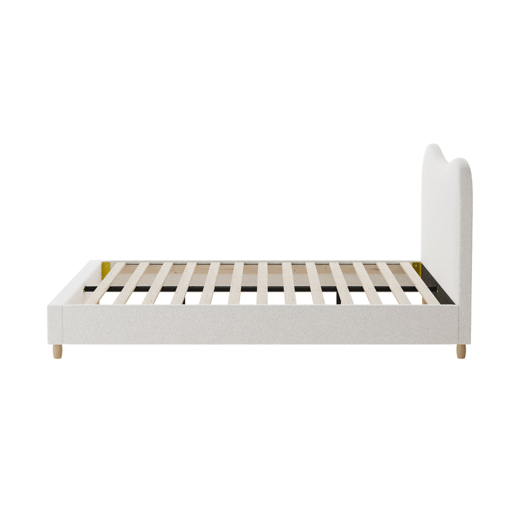 Oikiture Bed Frame King Single White Boucle Cloud Shape