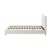 Oikiture Bed Frame King Single White Boucle Cloud Shape - Side View