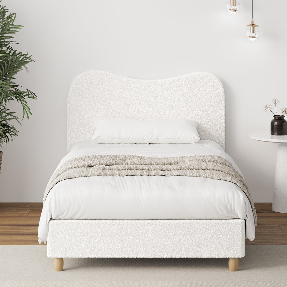 Oikiture Bed Frame King Single White Boucle Cloud Shape