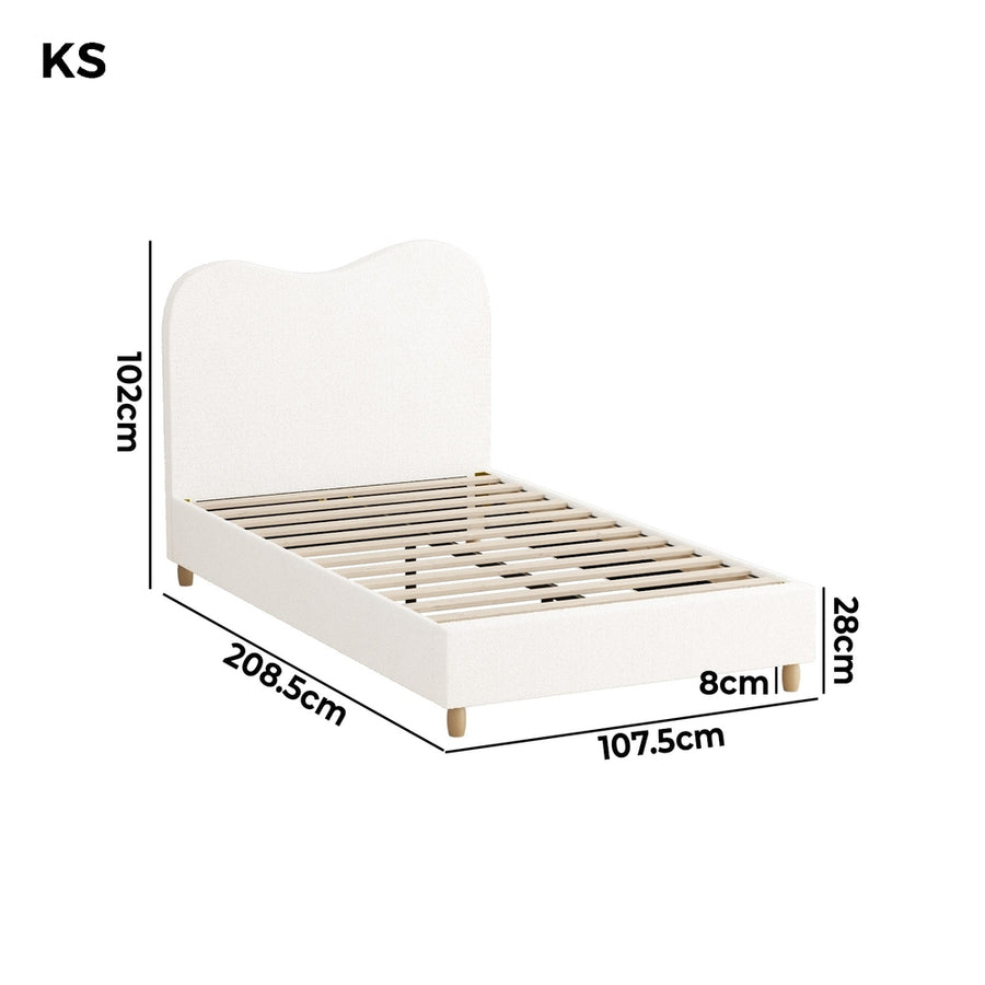 Oikiture Bed Frame King Single White Boucle Cloud Shape, image 4
