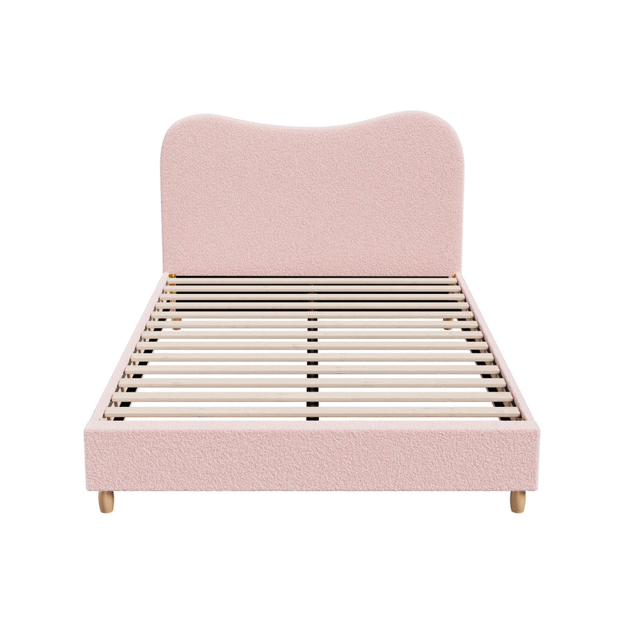 Oikiture Bed Frame Queen Size Pink Boucle Cloud Shape