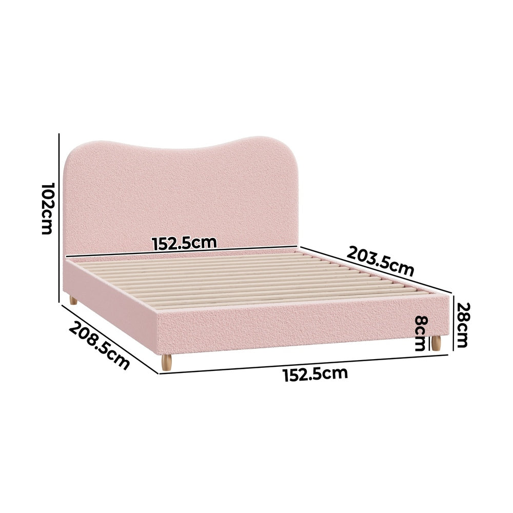 Oikiture Bed Frame Queen Size Pink Boucle Cloud Shape